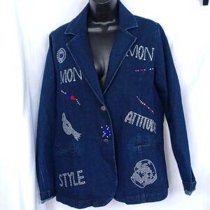 My Wonder Denim Collection Women With Control Embellished Blazer, sz L, EUC